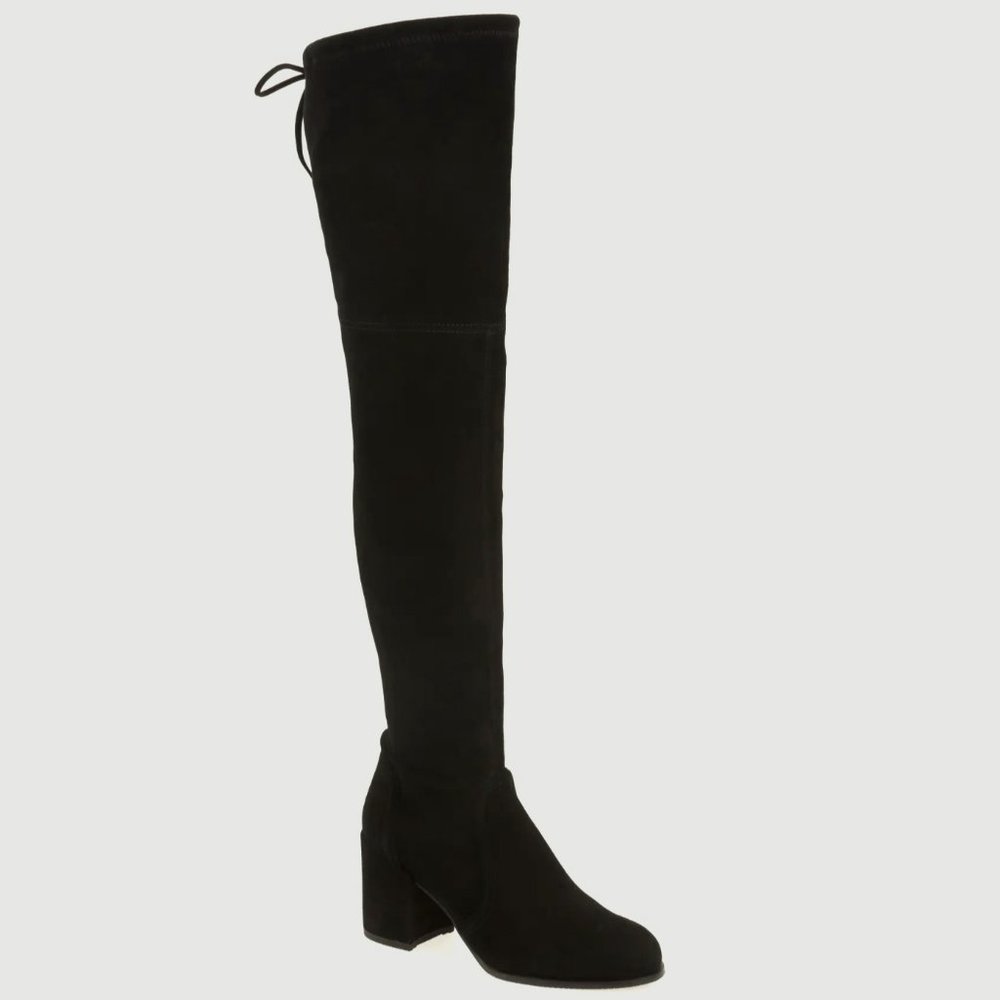 $900 Stuart Weitzman Daphne Over the Knee Boot BLACK SUEDE LIFT BLOCK 8 (PD16)